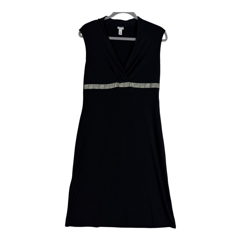 Merona Dress Womens M Black Sleeveless V Neck Empire Waist A-Line Jersey Knit